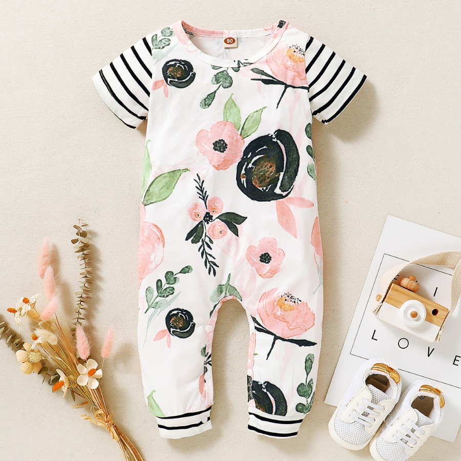 

lovely Sweet Print Patchwork White Girl One-piece Jumpsuit