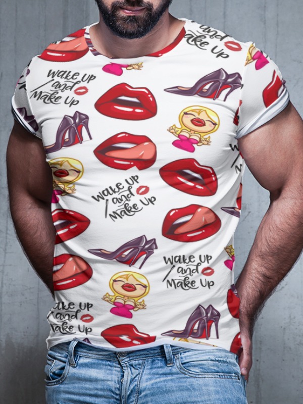 

Men lovely Street O Neck Lip Print White T-shirt