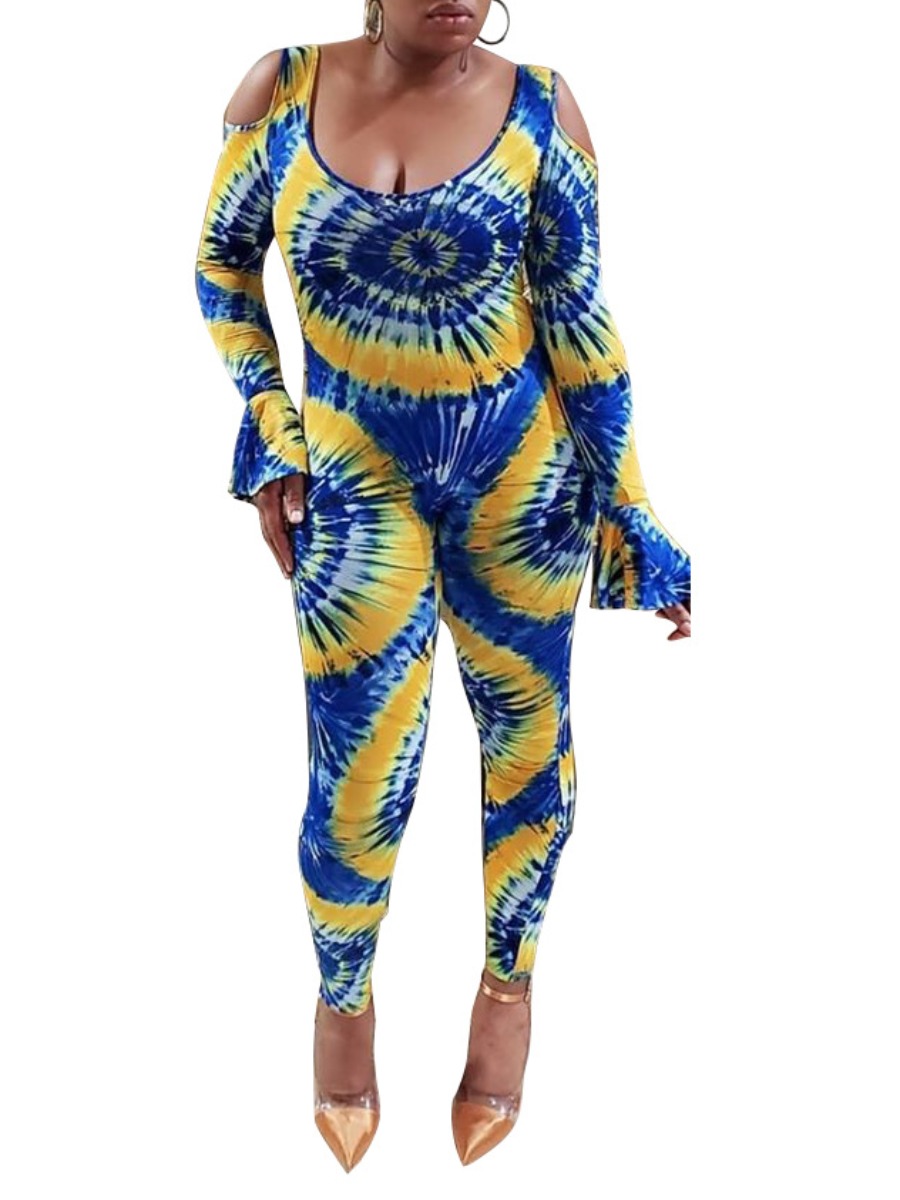 

lovely Stylish Hollow-out Tie-dye Blue One-piece Jumpsuit