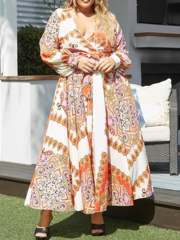 

lovely Stylish Versace Print Multicolor Ankle Length Plus Size Dress, Multi
