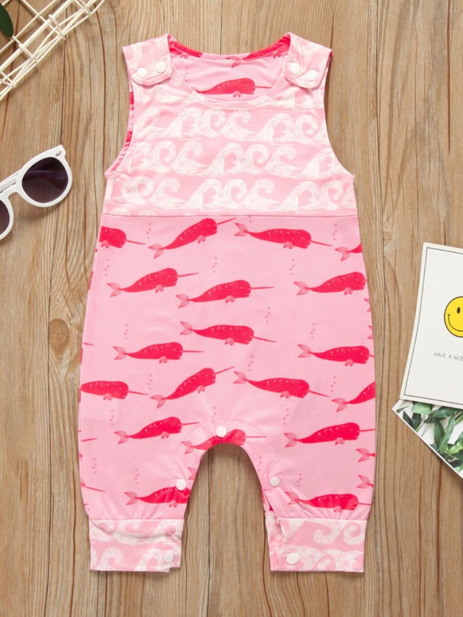 

lovely Leisure Print Patchwork Pink Girl One-piece Jumpsuit