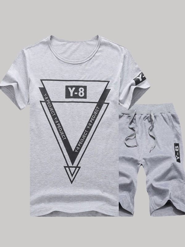 

Lovely Sportswear O Neck Print Grey Two-piece Shorts Set