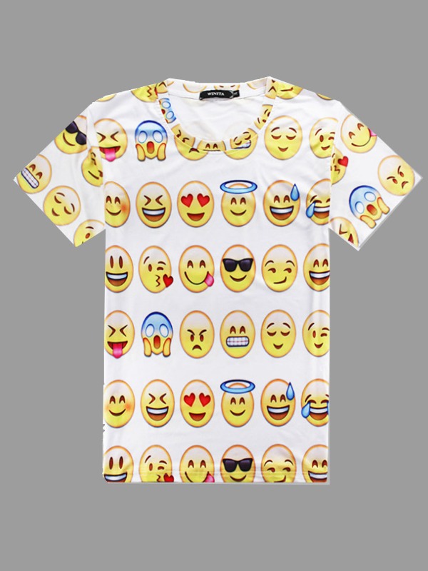 

lovely Leisure O Neck Print White T-shirt
