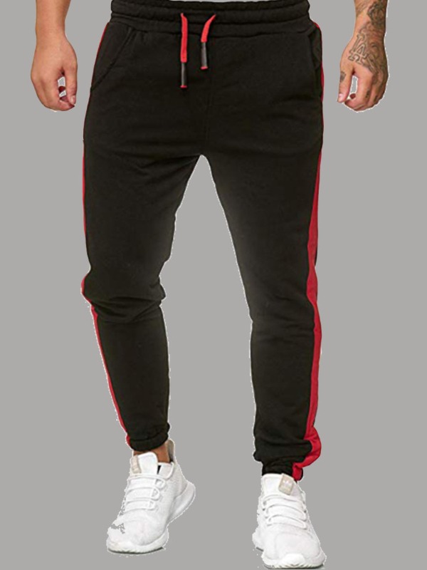

Men lovely Sportswear Drawstring Patchwork Black Pants