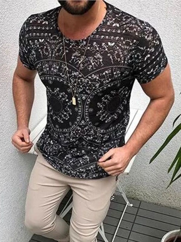 

lovely Trendy O Neck Print Black T-shirt
