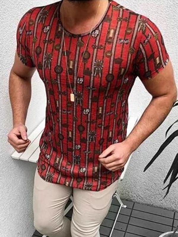 

lovely Trendy O Neck Print Red T-shirt