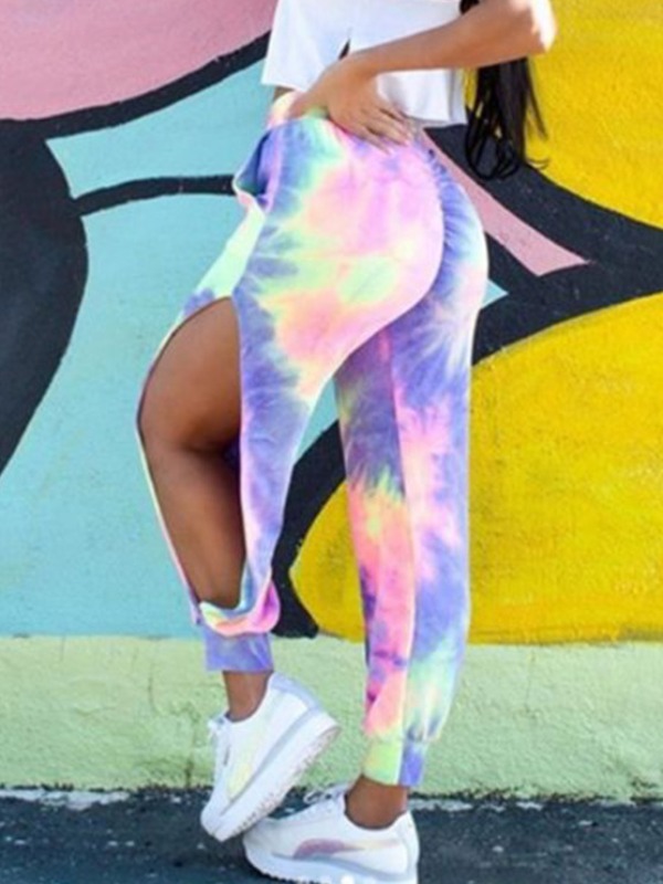 

lovely Casual Tie-dye Hollow-out Multicolor Pants, Multi