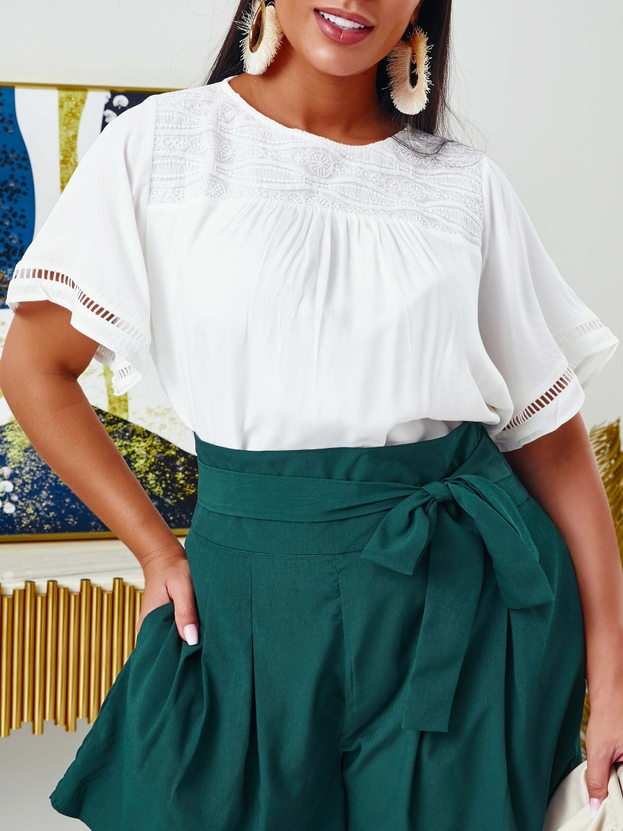 

lovely Casual O Neck Patchwork White T-shirt