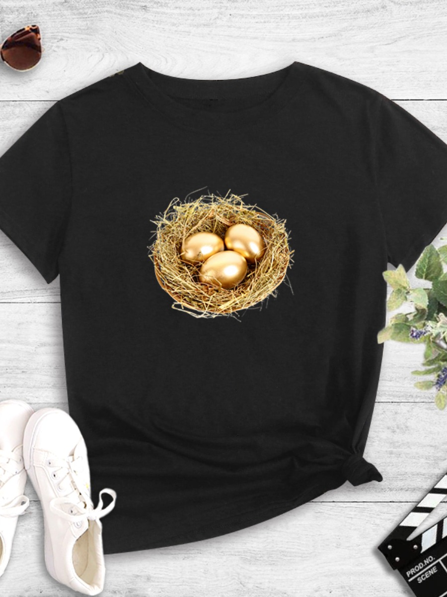 

lovely Leisure O Neck Print Black T-shirt