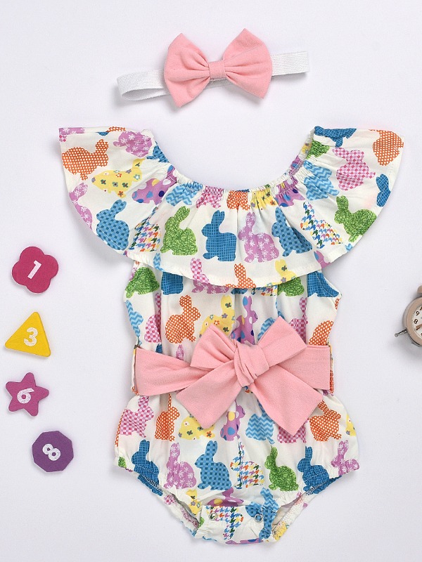 

lovely Sweet Rabbit Print White Girl One-piece Romper