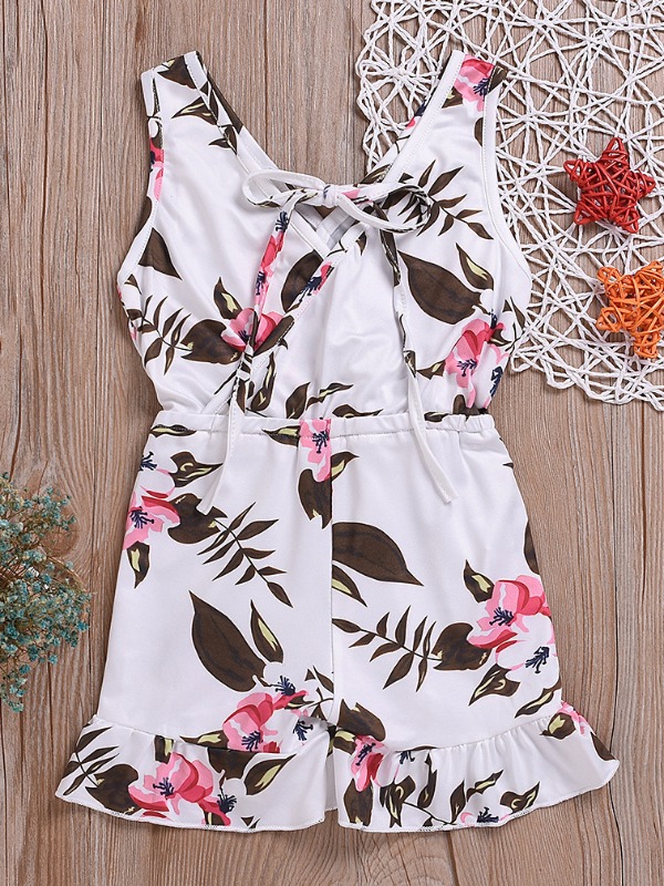 

lovely Stylish Plants Print White Girl One-piece Romper