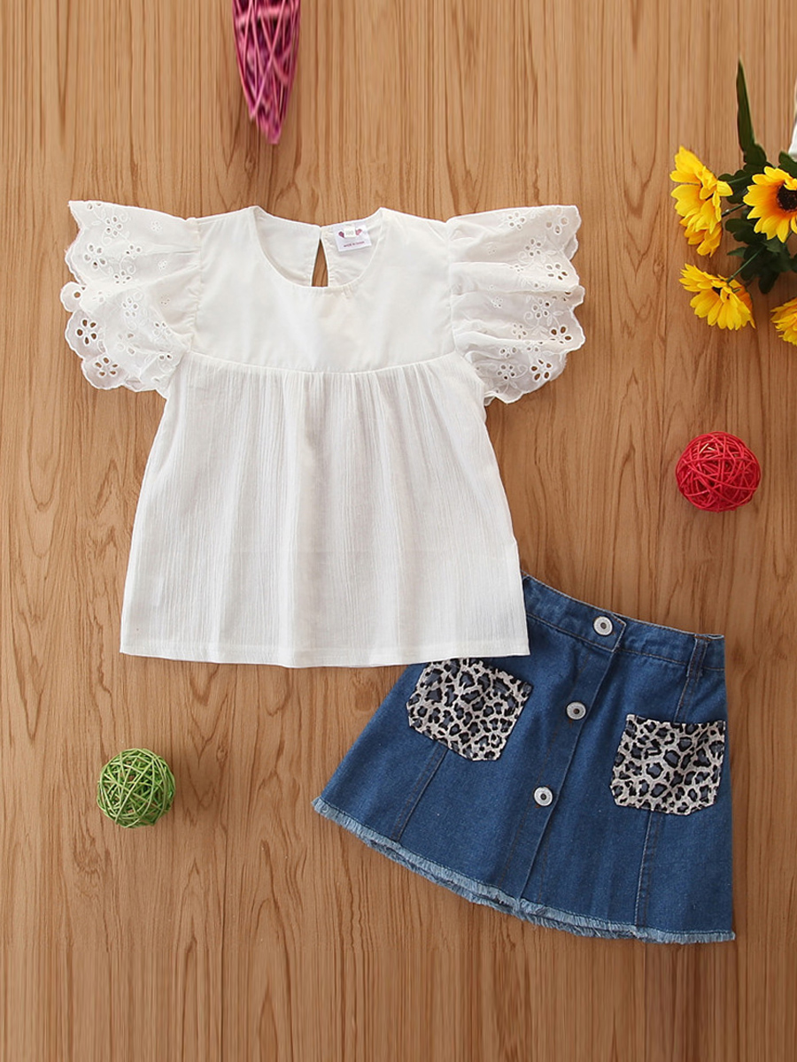

Lovely Sweet Lace Hem White Girl Two-piece Skirt Set