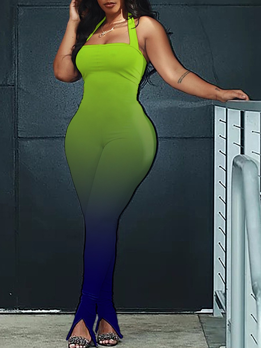 

lovely Trendy Gradient Skinny Green One-piece Jumpsuit