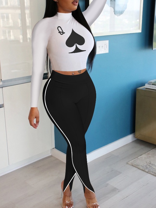 

lovely Sportswear Print Patchwork White Two Piece Pants Set