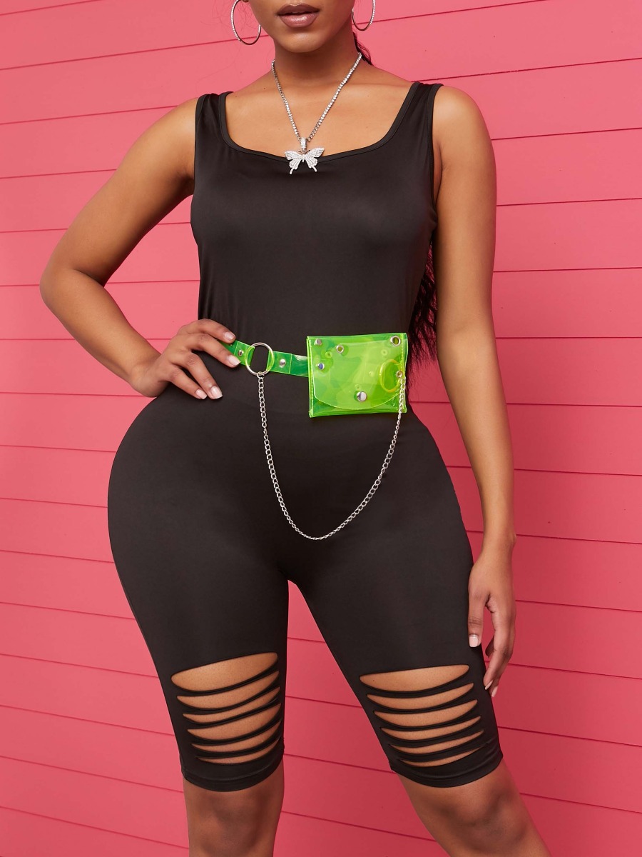 

lovely Leisure Hollow-out Black One-piece Romper