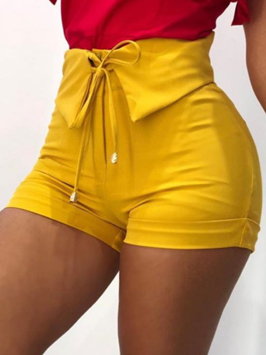 

lovely Casual Lace-up Yellow Shorts