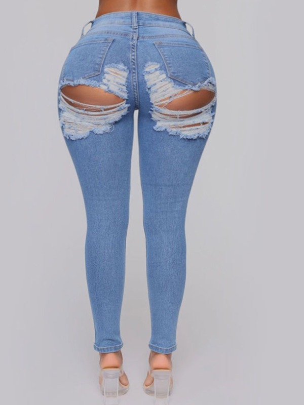 

lovely Sexy Broken Holes Blue Plus Size Jeans