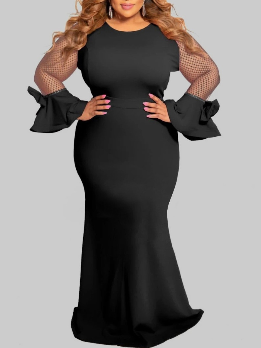 

Lovely Trendy O Neck Patchwork Black Maxi Plus Size Dress