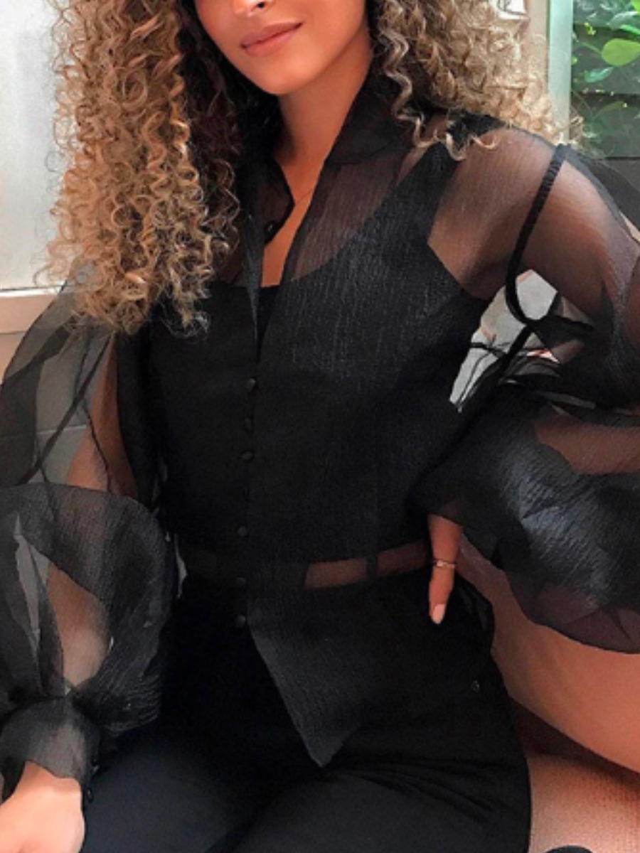 

Lovely Trendy See-through Black Blouse