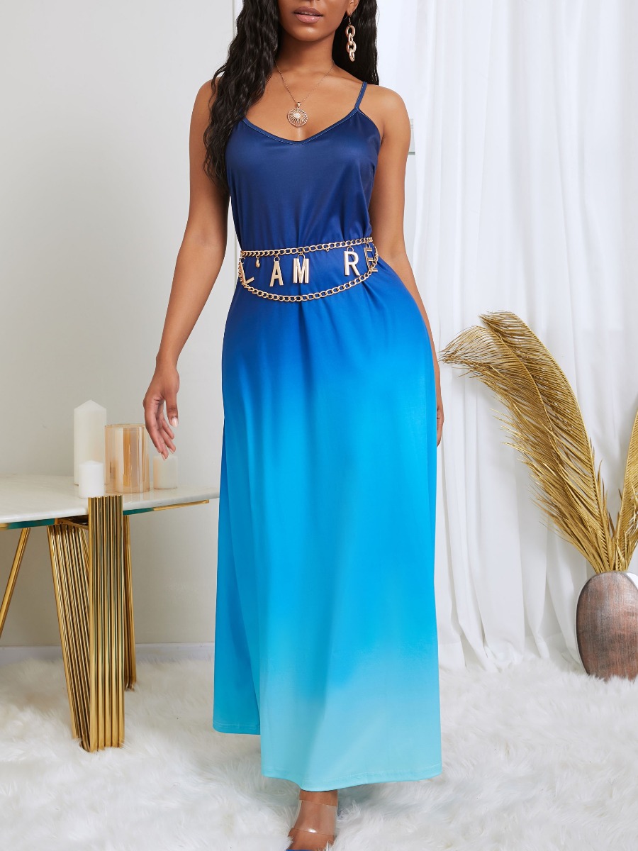 

lovely Casual Backless Gradient Blue Ankle Length Dress