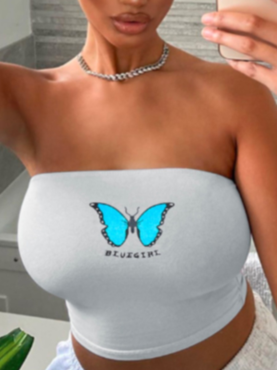 

lovely Sexy Butterfly Print White Camisole