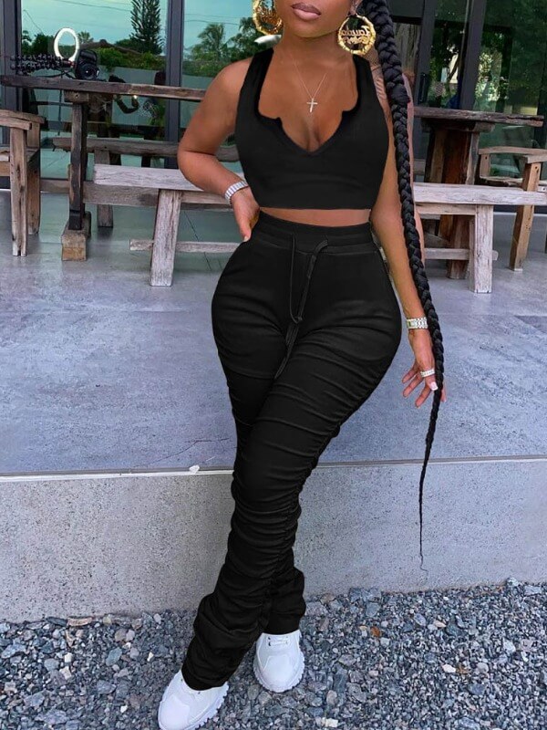 

LW Fold Design Skinny Pants Set, Black