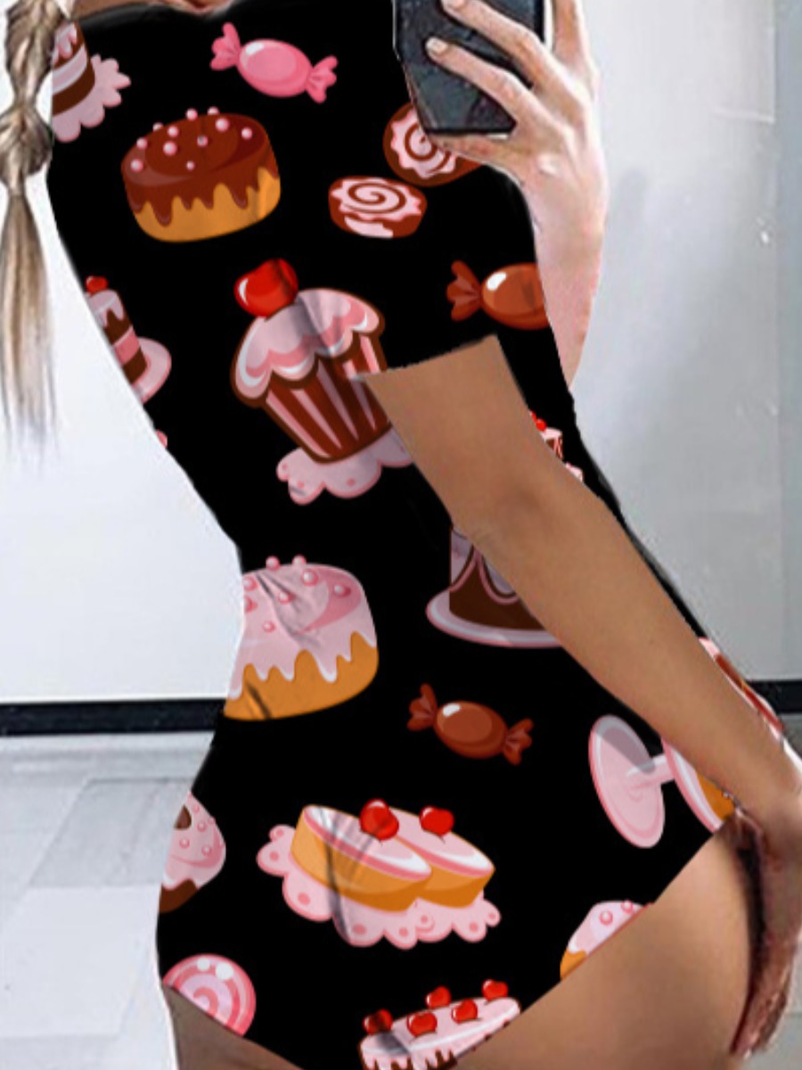 

lovely Casual Print Black One-piece Romper