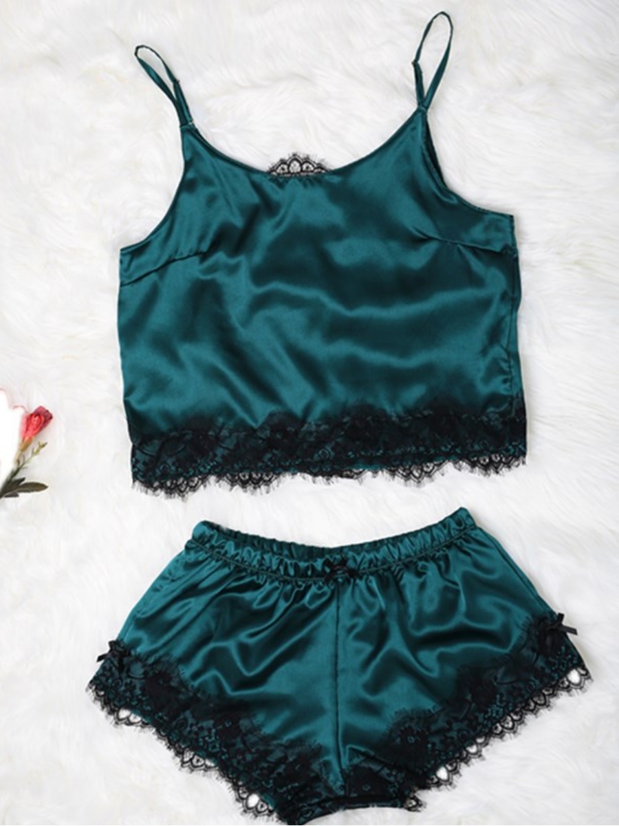 

lovely Sexy Lace Patchwork Green Sleepwear