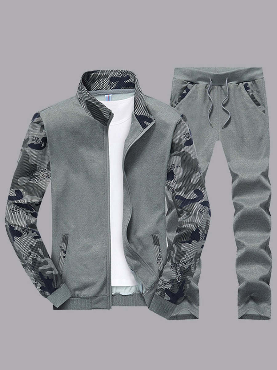 

LW Men Print Patchwork Light Grey Pants Set