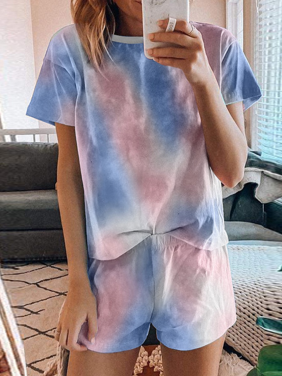 

lovely Casual O Neck Tie-dye Royalblue Loungewear