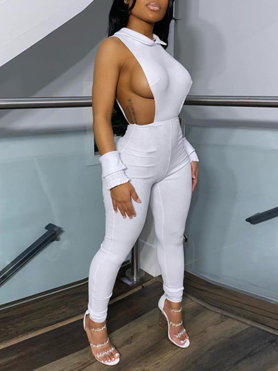 

lovely Sportswear Hollow-out White One-piece Jumpsuit