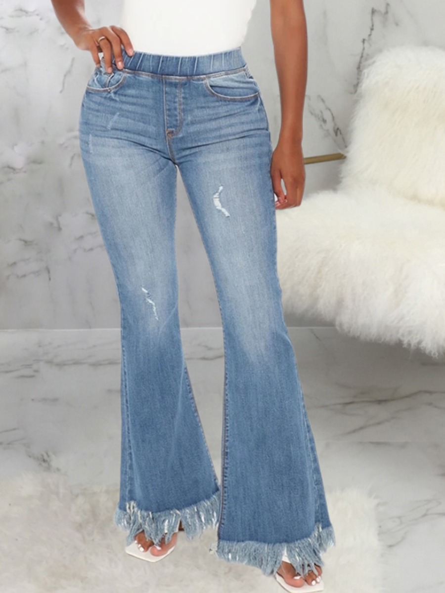 

lovely Street Tassel Design Baby Blue Jeans