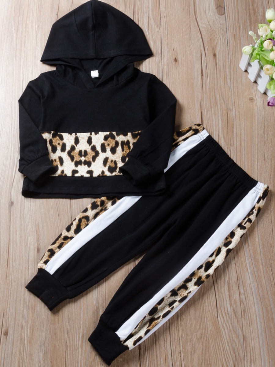 

lovely Casual Hooded Collar Patchwork Black Girl Two-piece Pants Set