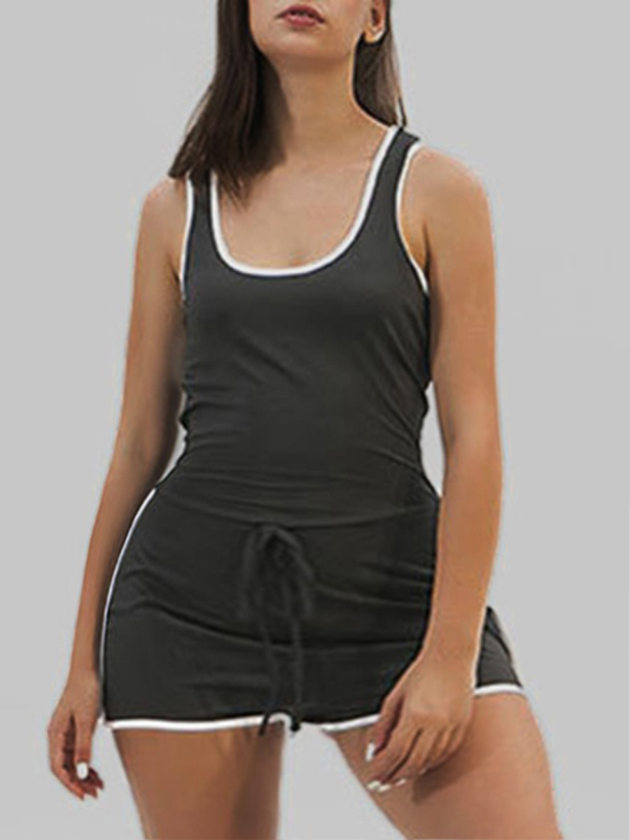 

Lovely Sportswear U Neck Patchwork Black Plus Size One-piece Romper
