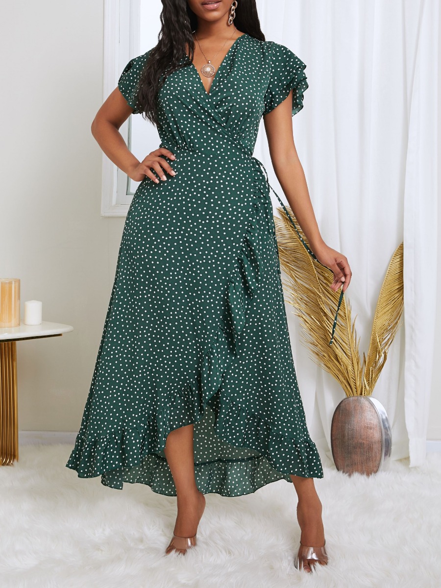 

lovely Bohemian V Neck Floral Print Green Ankle Length Dress