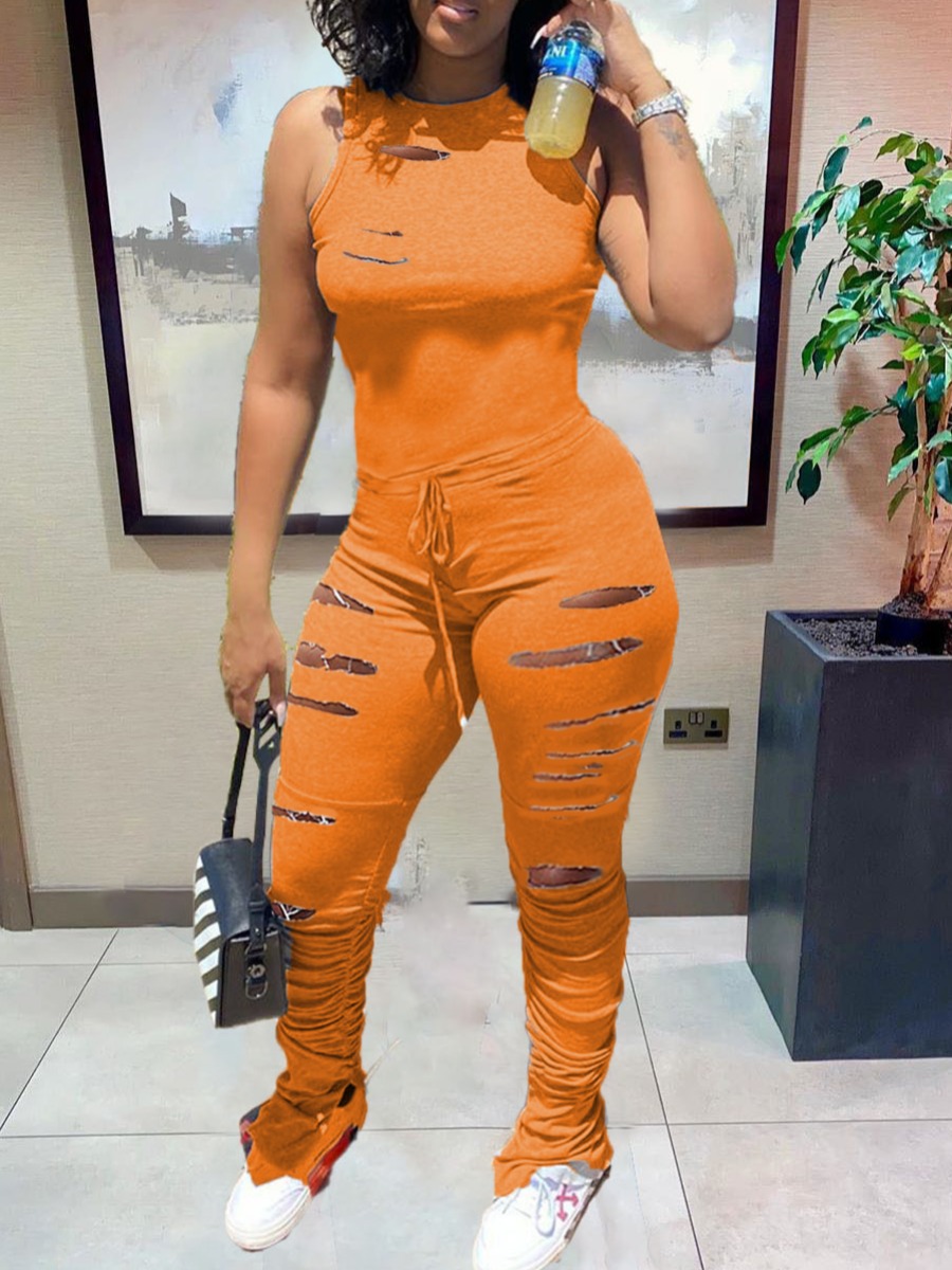 

lovely Stylish Hollow-out Orange One-piece Jumpsuit