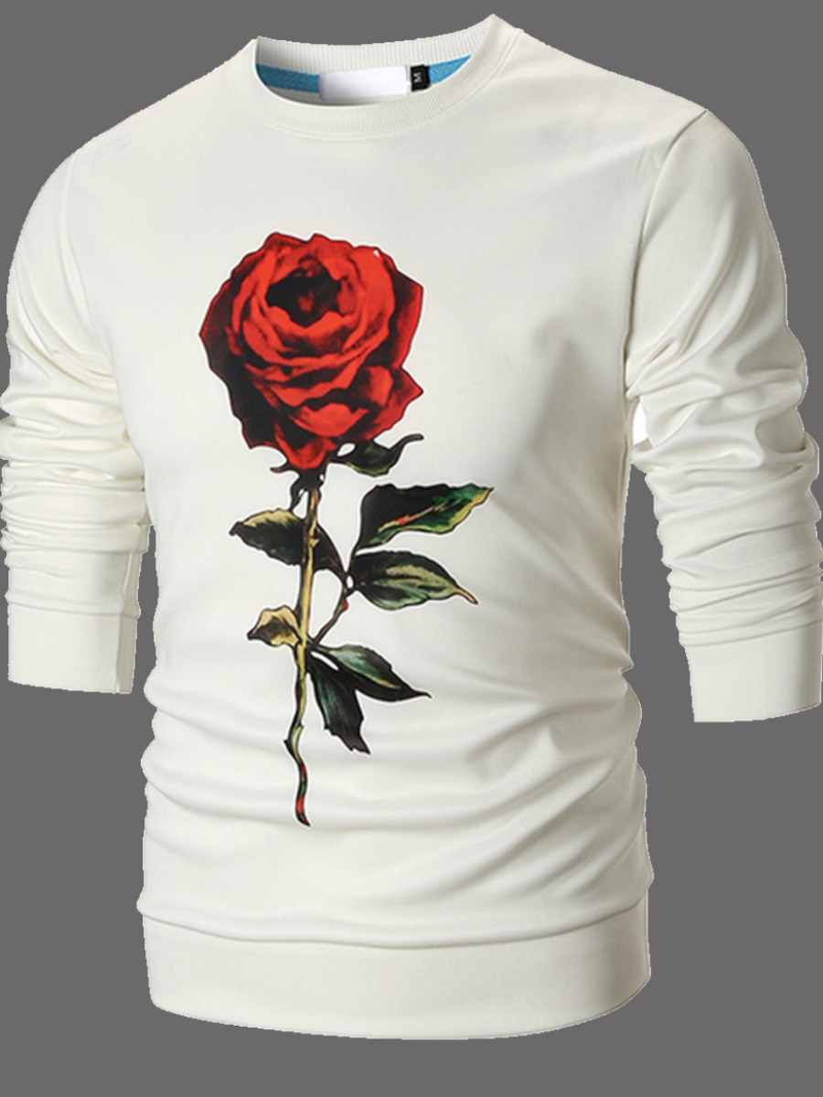 

lovely Casual O Neck Rose Print White T-shirt