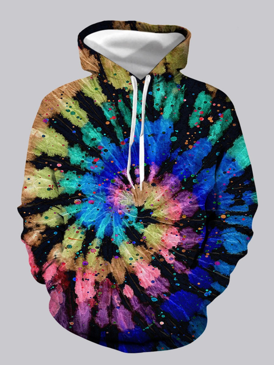 

Men lovely Sportswear Hooded Collar Tie-dye Black Hoodie