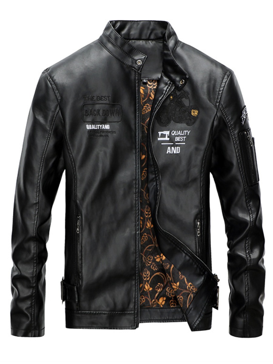 

Men lovely Street Letter Print Black Leather