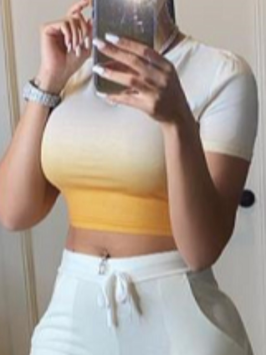 

lovely Casual O Neck Gradient Yellow T-shirt