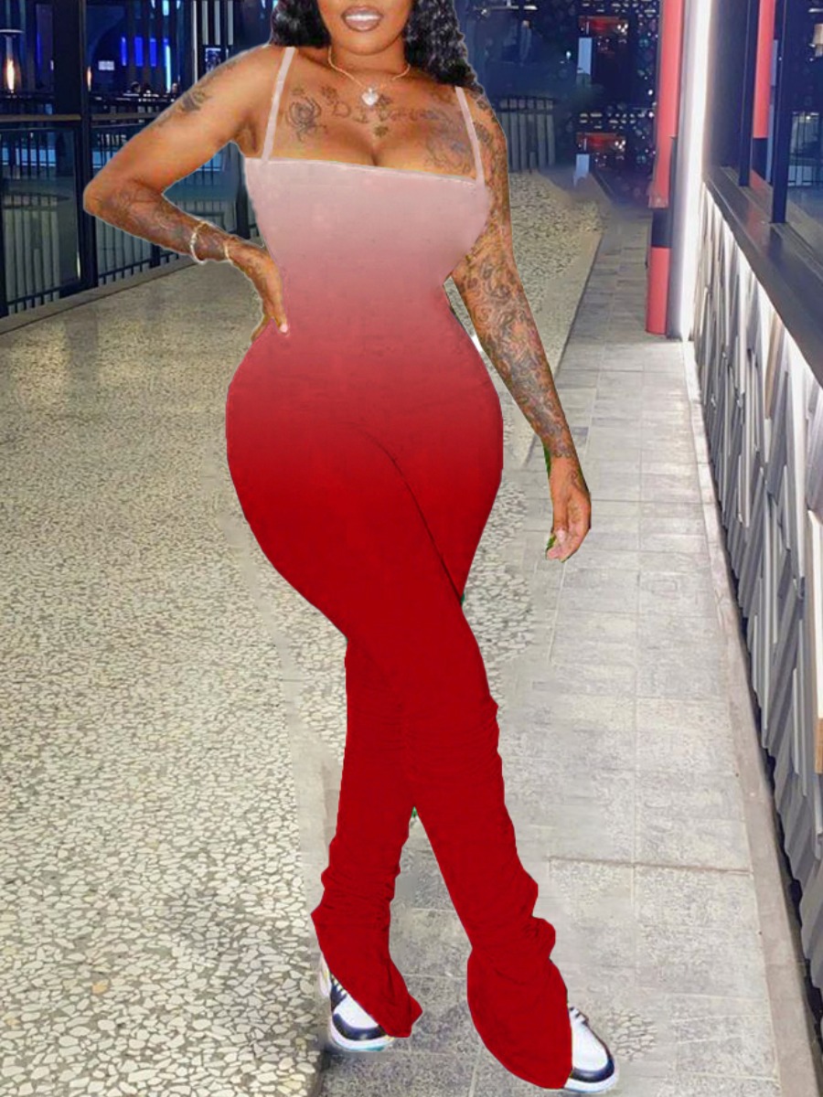 

Lovely Stylish Spaghetti Strap Gradient Red One-piece Jumpsuit