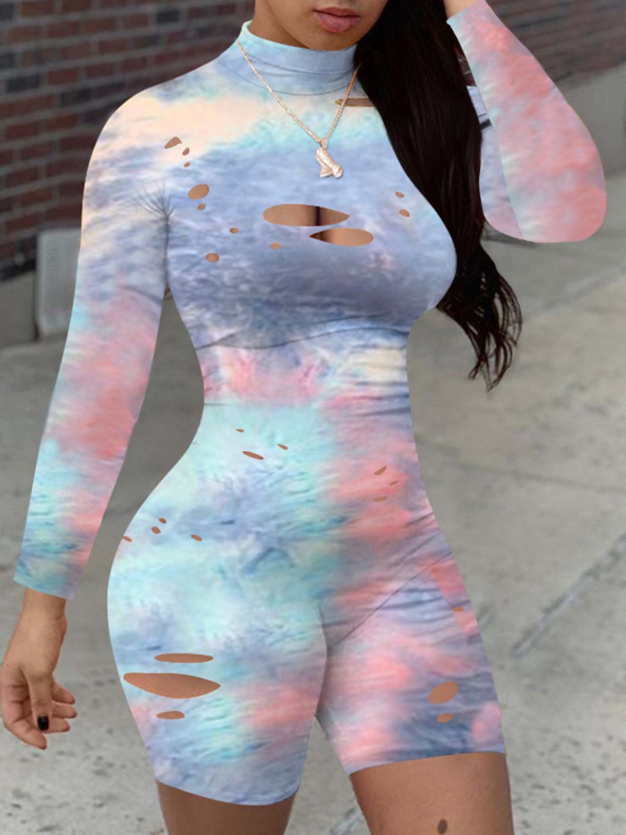 

lovely Trendy Tie-dye Broken Holes Blue One-piece Romper