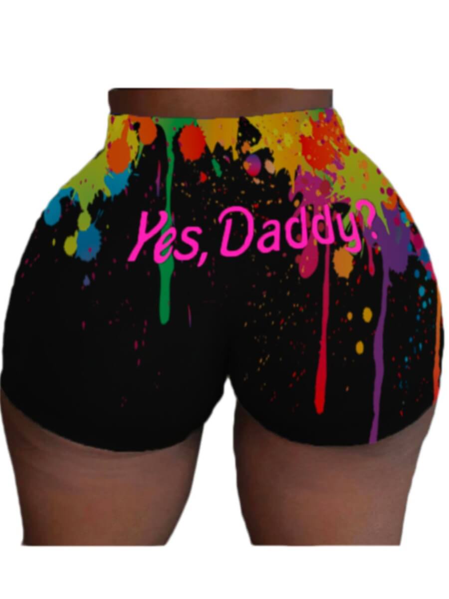 

LW Casual Letter Print Black Shorts