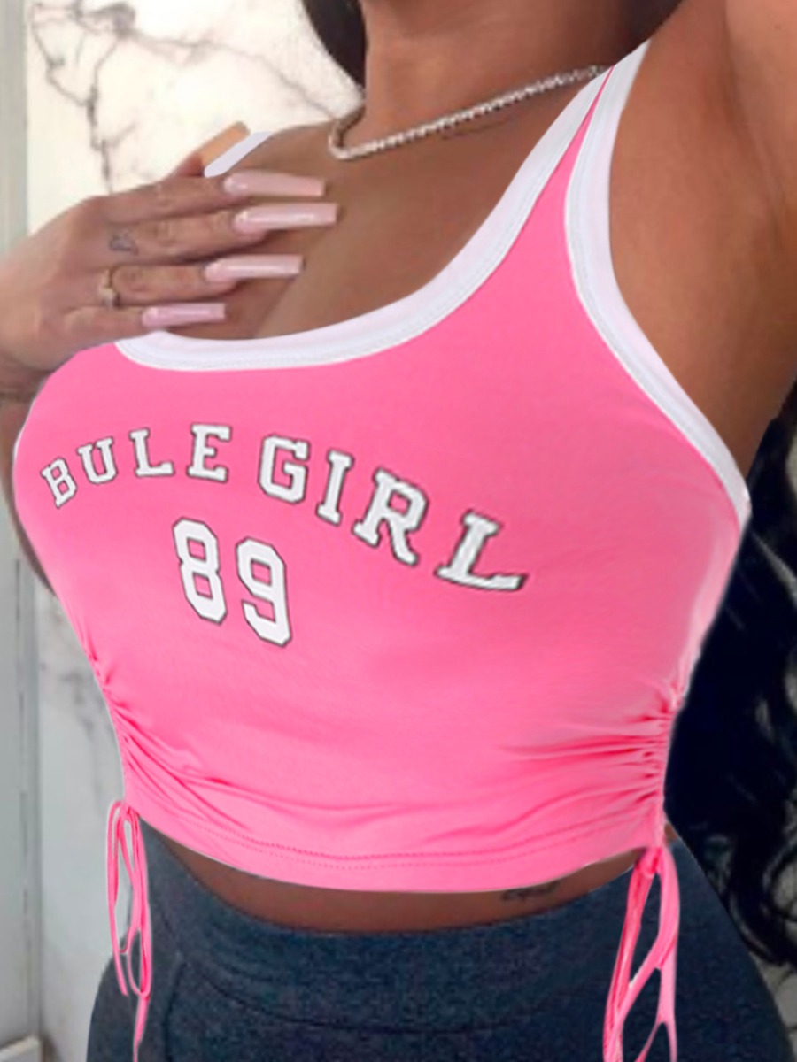 

lovely Street Letter Patchwork Pink Camisole