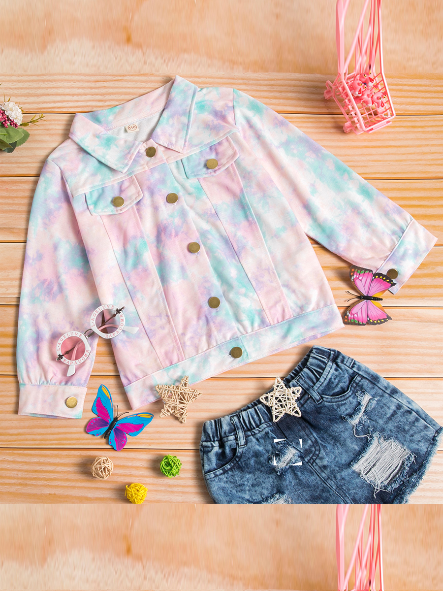 

lovely Trendy Gradient Buttons Design Multicolor Girl Coat, Multi