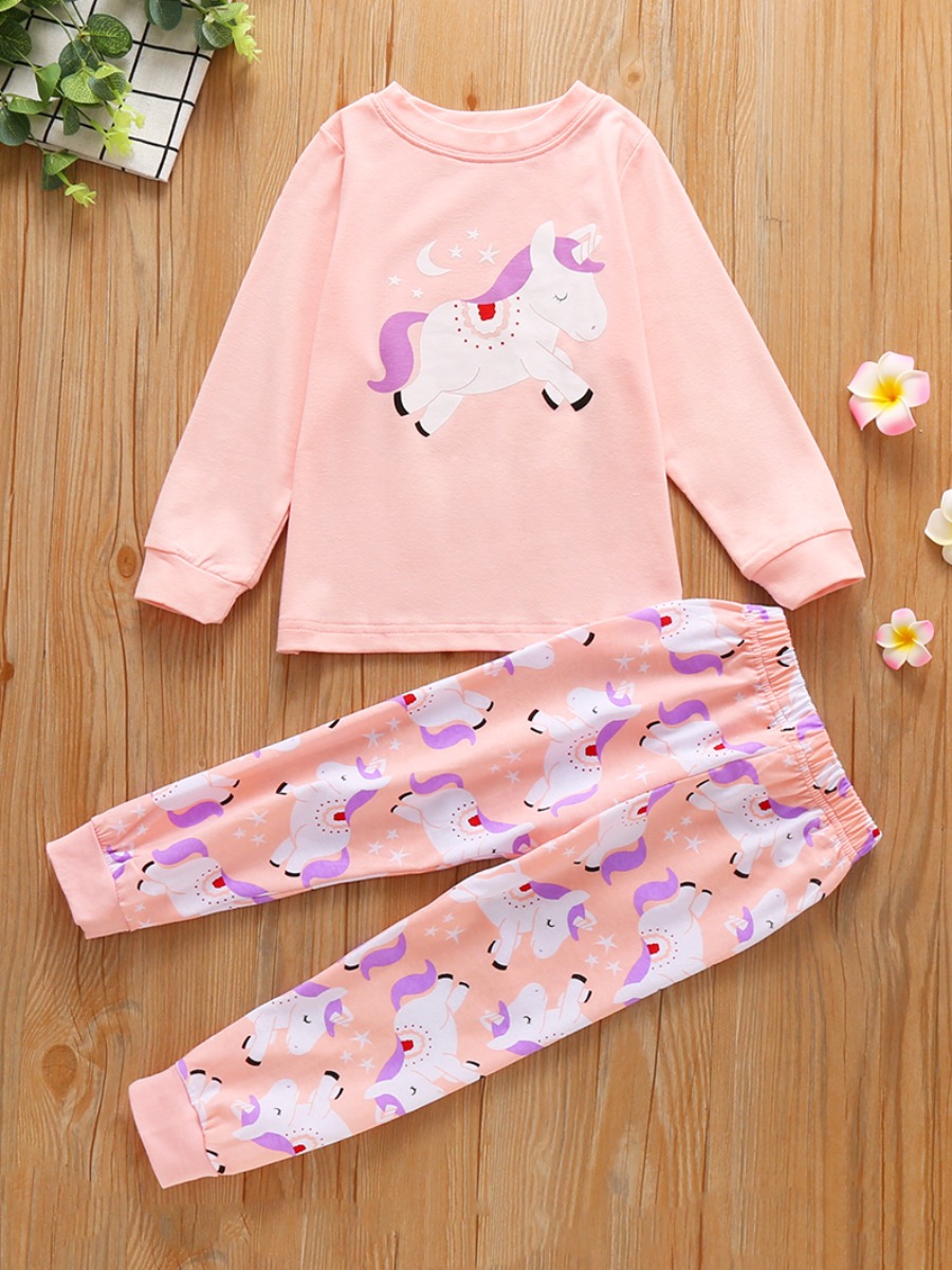 

lovely Sweet Cartoon Print Pink Girl Two-piece Pants Set