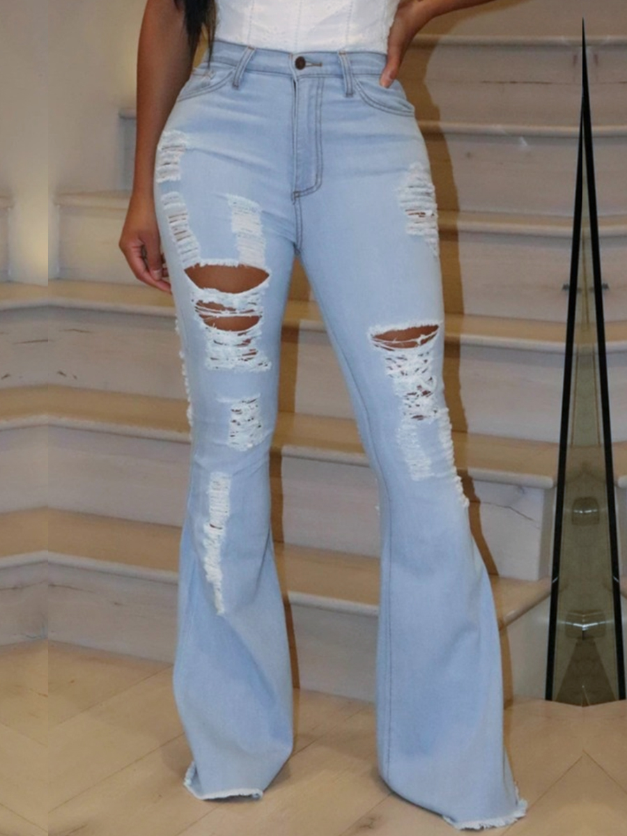 

LW Street Broken Holes Baby Blue Jeans