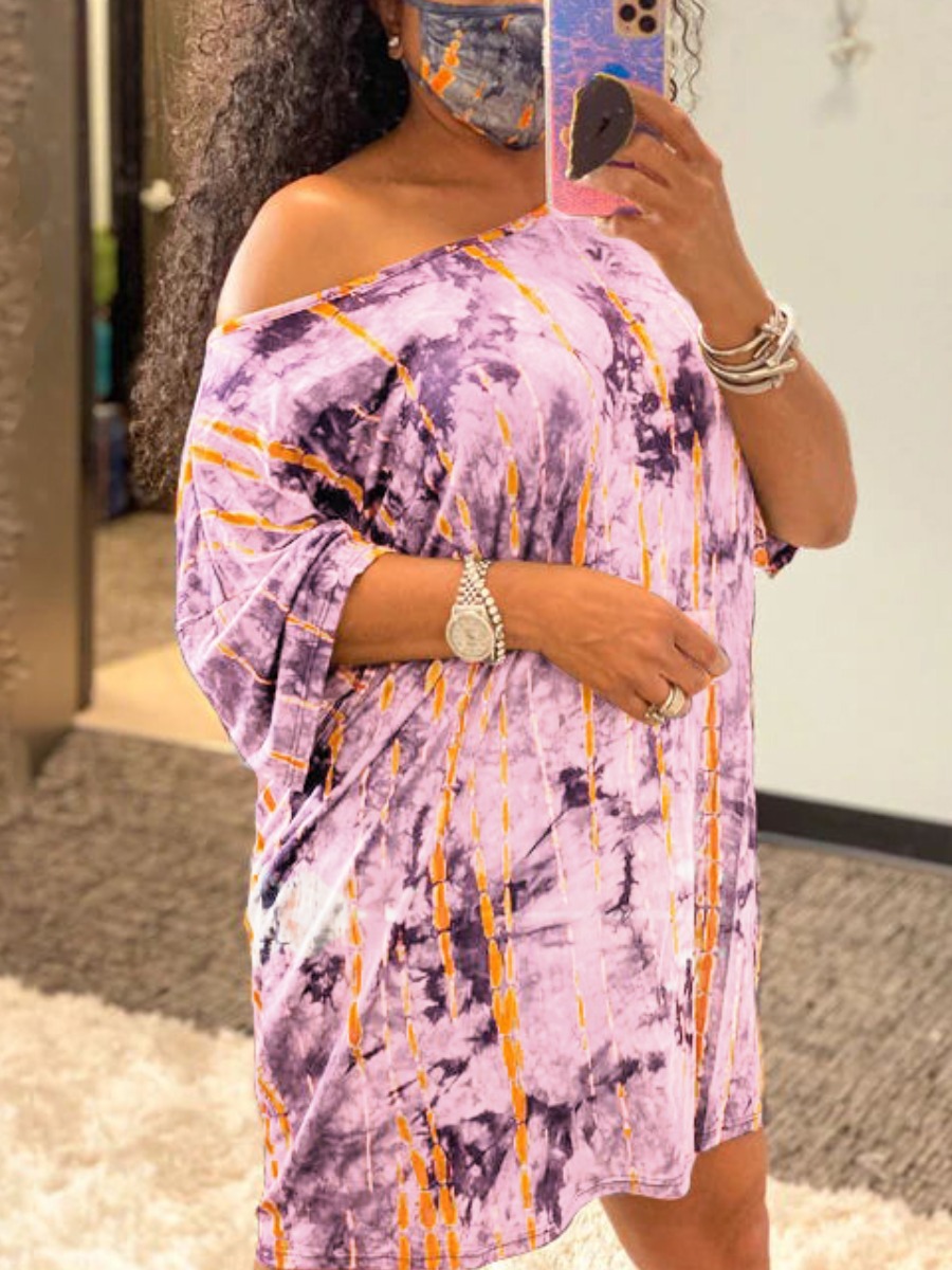 

Lovely Casual Tie-dye Pink Knee Length T-shirt Dress