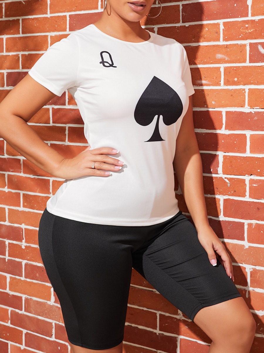 

lovely Leisure O Neck Print Black Two Piece Shorts Set