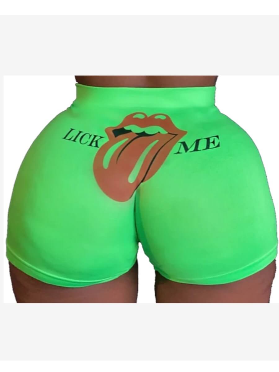 

lovely Sportswear Lip Print Green Shorts